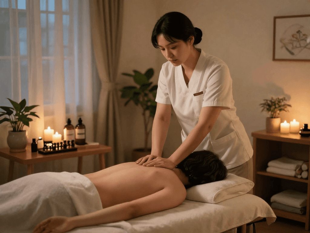 Relaxing 서울출장마사지 session with professional therapist in a cozy home spa