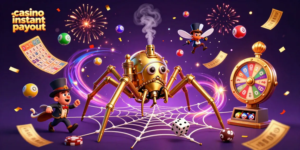 Experience casino instant payout with a lively 3D illustration featuring dynamic gaming elements.