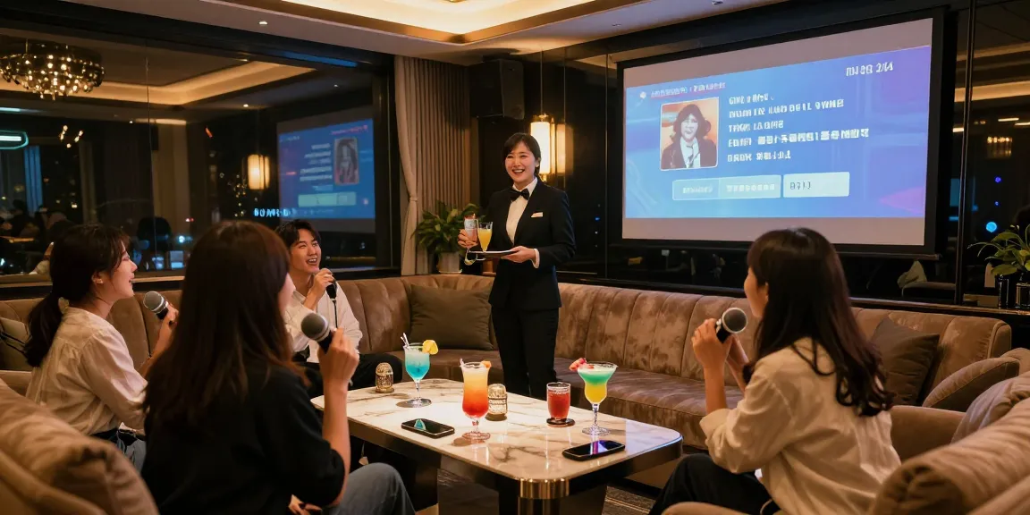 강남쩜오의 프리미엄 가라오케 공간에서 고객들이 즐거운 시간을 보내고 있는 모습