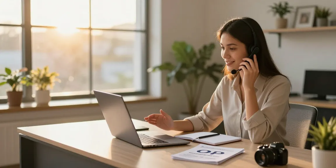Customer consultation scene illustrating 오피코리아 services with a friendly representative.