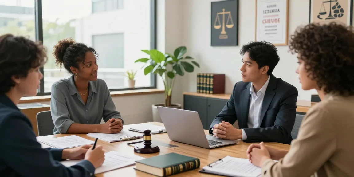 Legal consultant discussing case strategies with clients in a welcoming office; click this link here now for expert guidance.