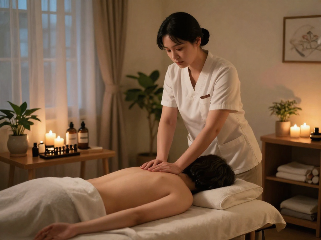 Relaxing 서울출장마사지 session with professional therapist in a cozy home spa