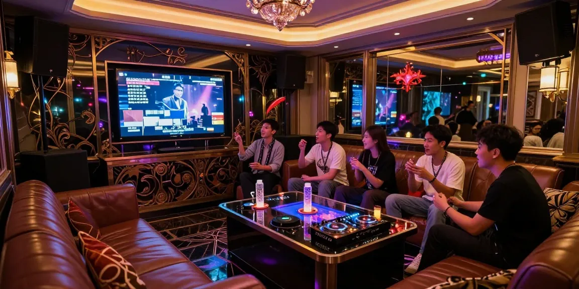 강남가라오케에서 화려한 인테리어와 우아한 좌석에 앉아 즐거운 시간을 보내는 손님들 모습