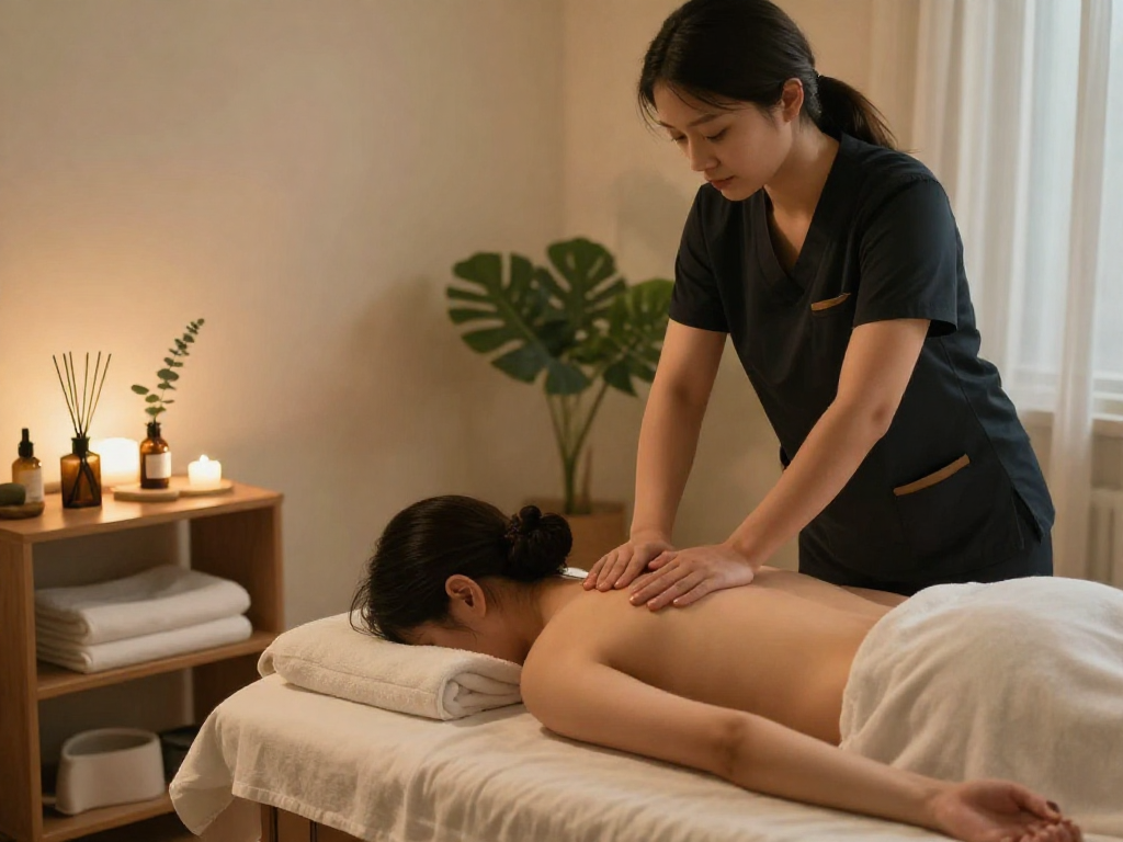 Experiencing 출장안마 in a tranquil home setting with calming atmosphere and professional care.