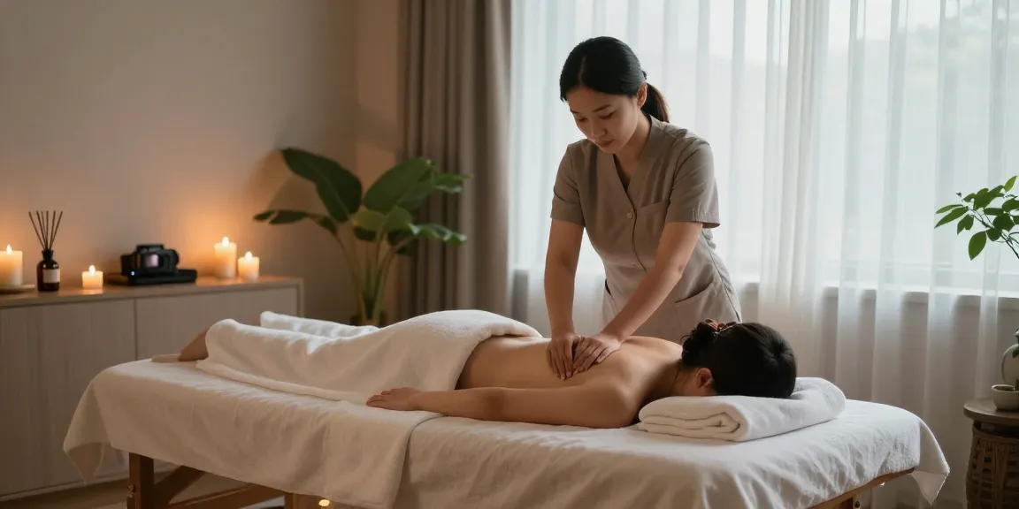 부드러운 스웨디시 마사지를 받는 고객과 편안한 마사지 치유 공간