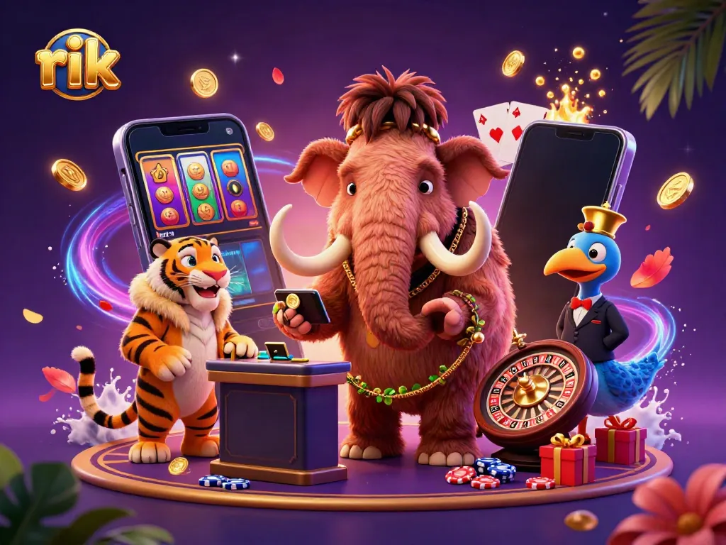 Experience the excitement of rik casino with a bouncer checking IDs at a vibrant entrance full of gaming elements.