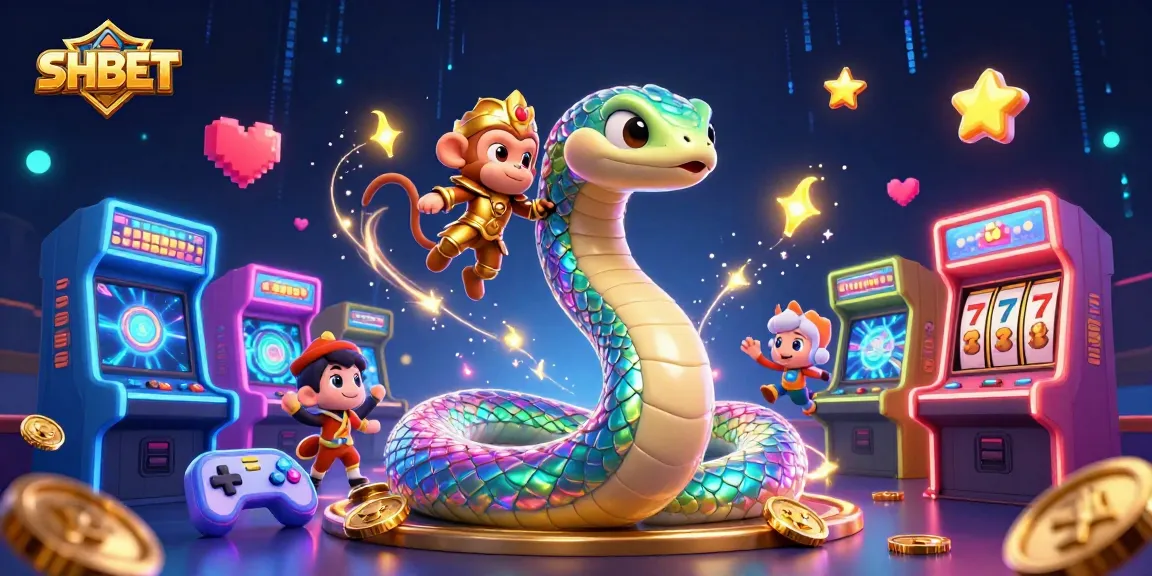 Engage with SHBET's vibrant gaming world featuring a lively rainbow serpent and dynamic casino elements.