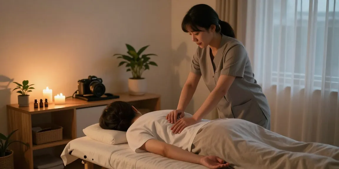 Professional 부평출장안마 service in a calming home massage setting with warm lighting and soothing atmosphere.