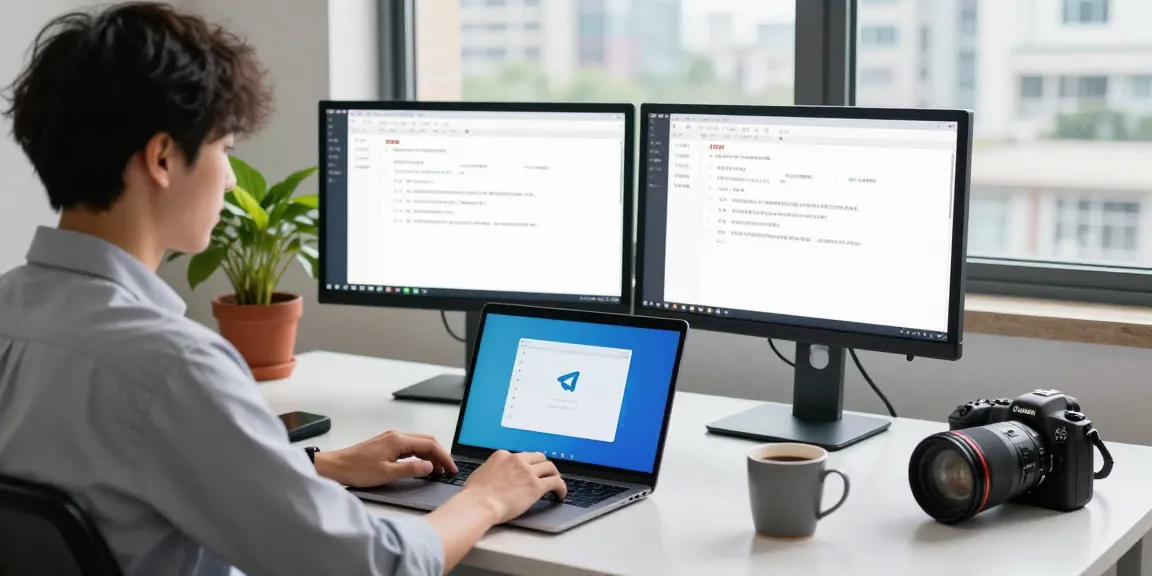 Young professional configuring Telegram Chinese language settings at modern workspace