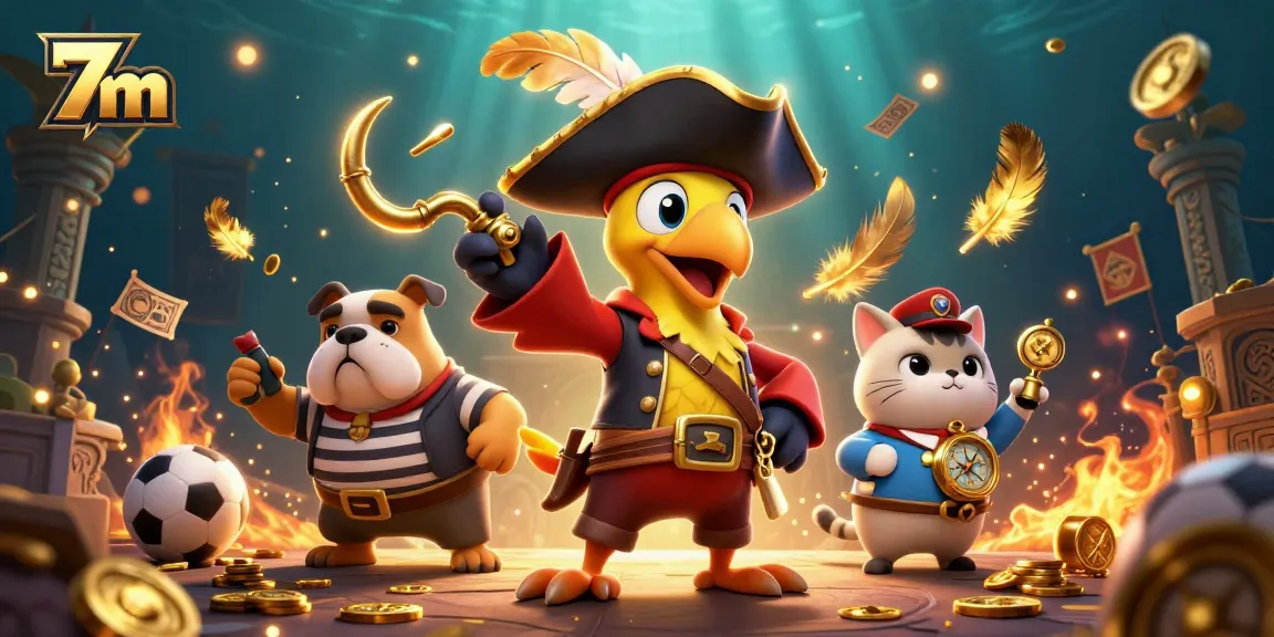 Engage in thrilling sports betting with 7m's dynamic scene of pirates and treasures.