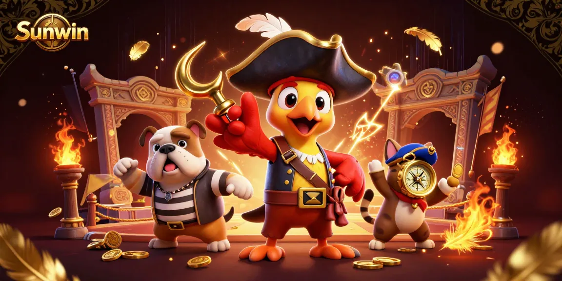Experience thrilling gameplay at Sunwin with pirate captain, winning coins, and vibrant gambling atmosphere.